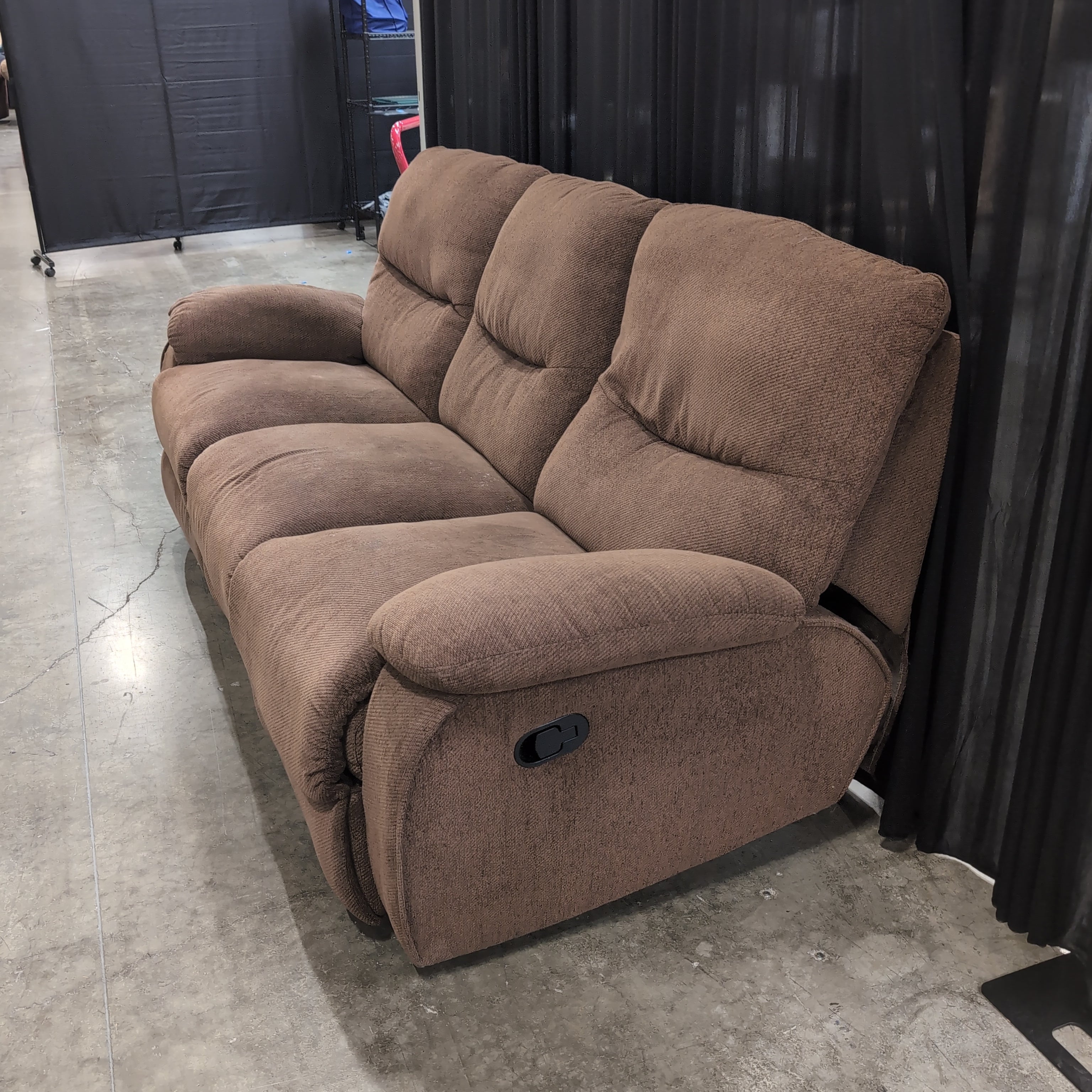 Plush Brown Fabric Reclining Couch with Padded Arms