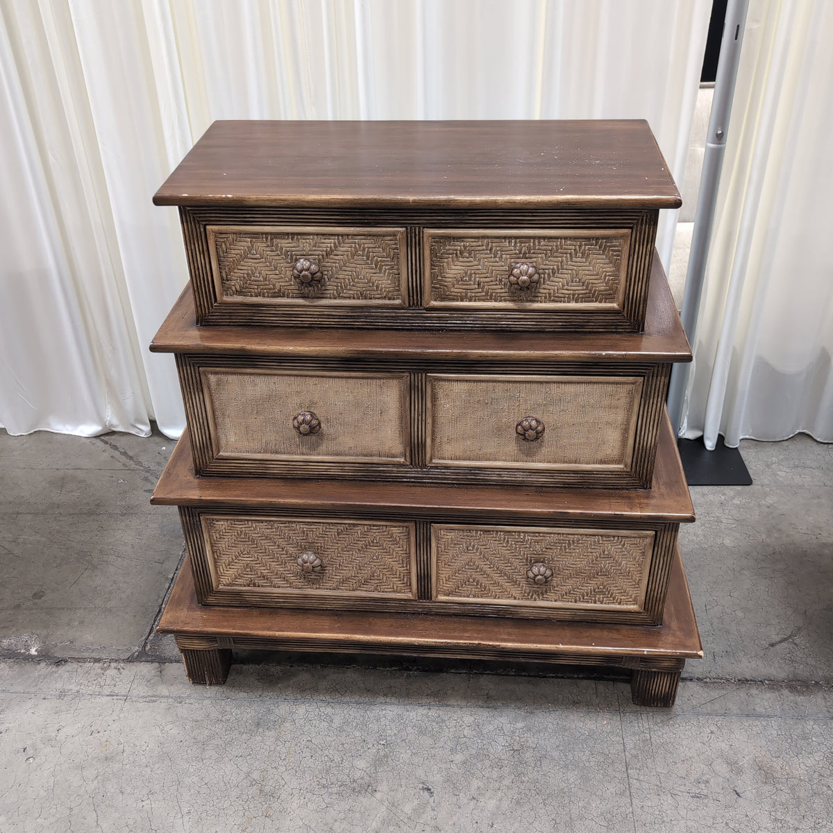 Tropical Brown Wood Six-Drawer Dresser with Rattan Fronts