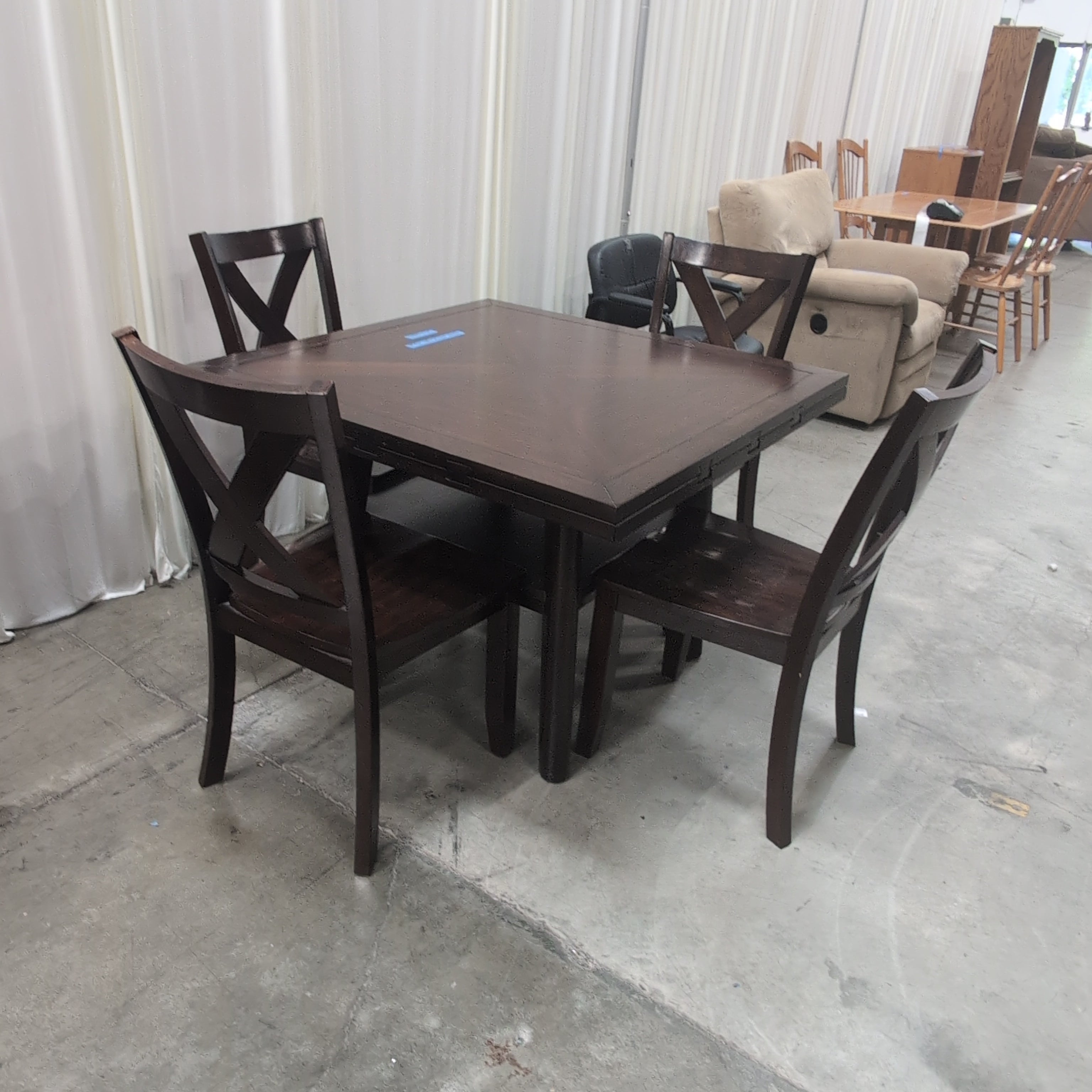 Dark Wood Square Dining Table with Four Chairs