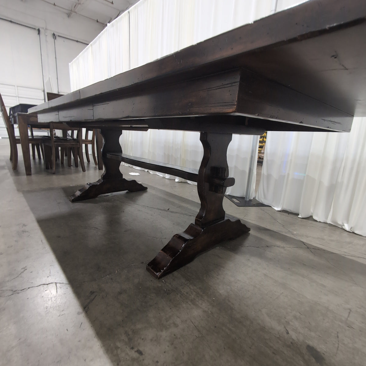 Rustic Dark Wood Plank Top Dining Table