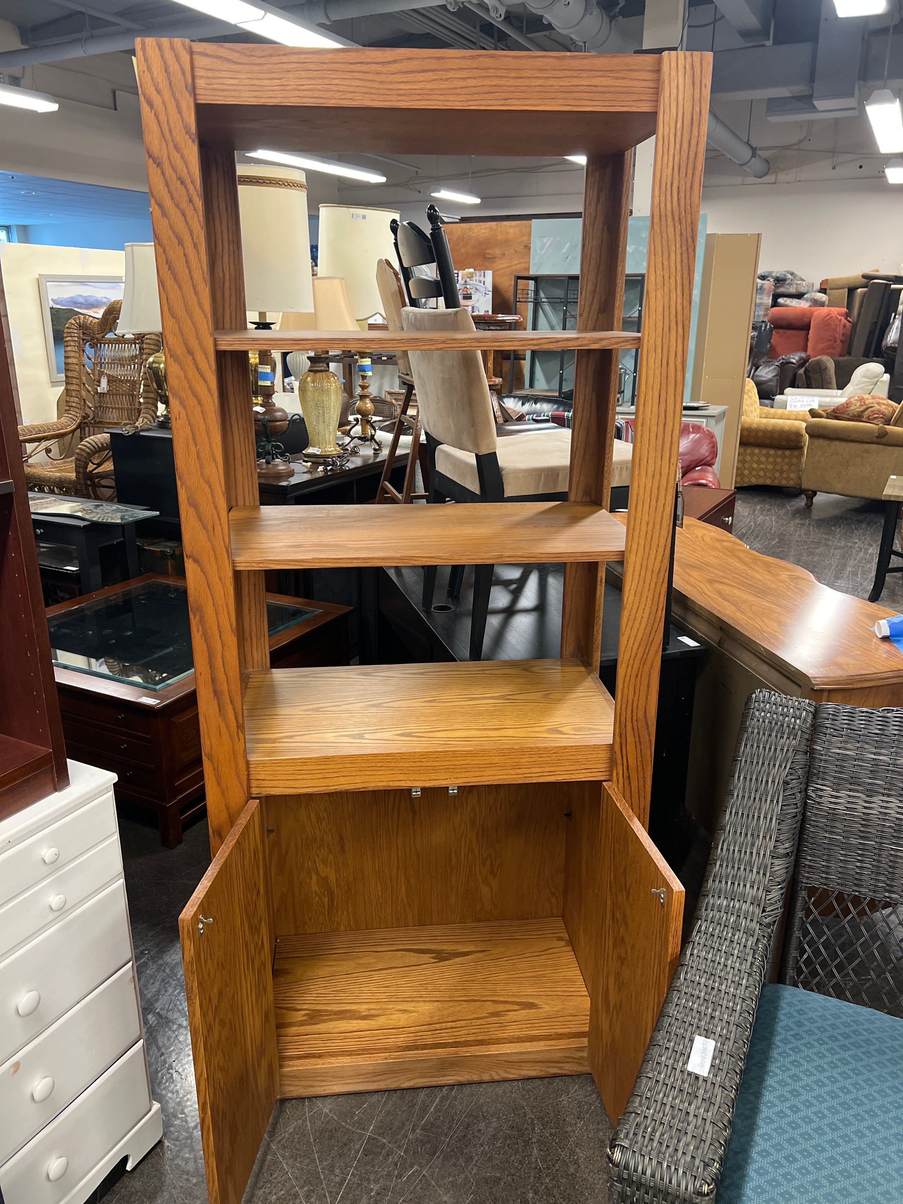 Mid-Century Open Shelf Bookcase with Cabinet Storage