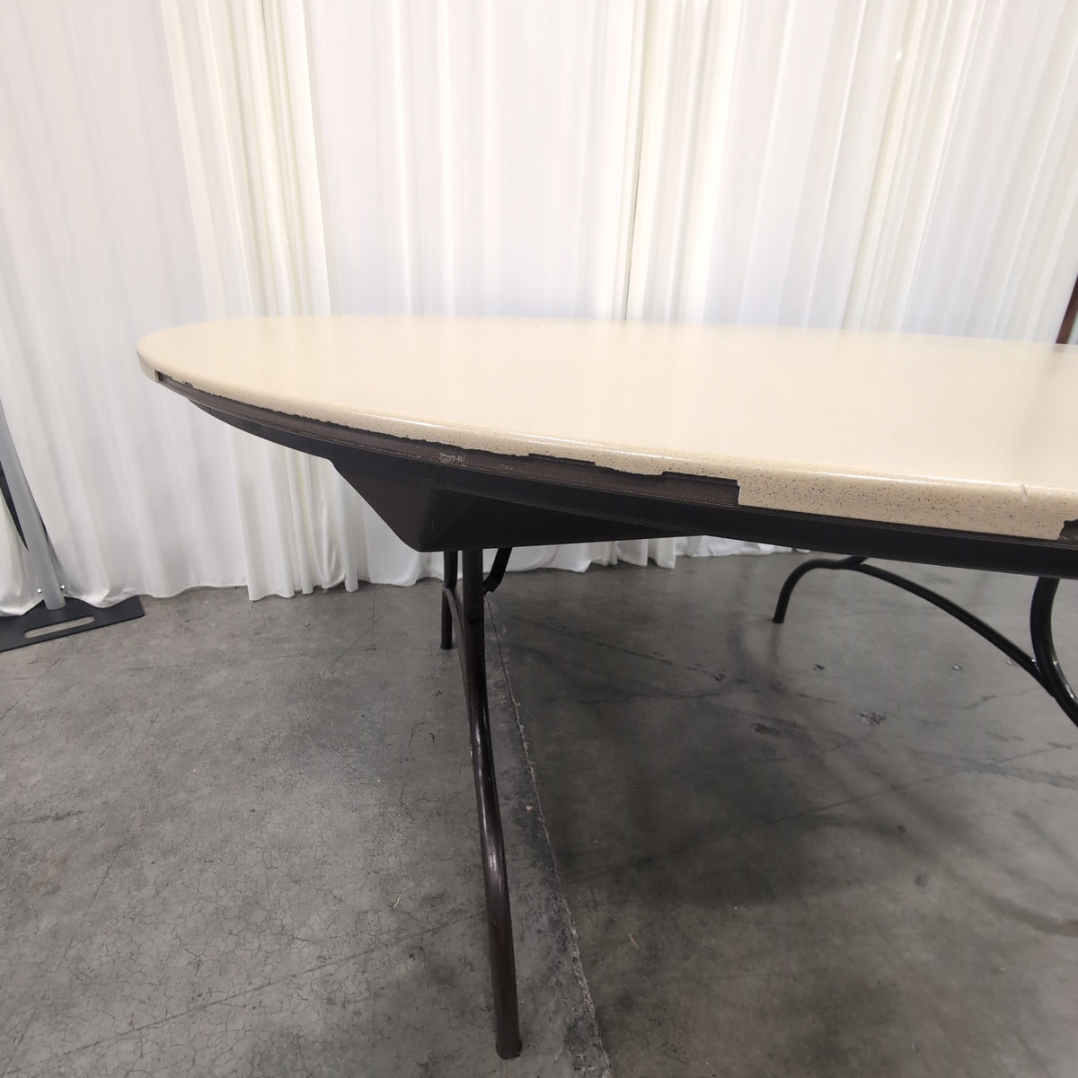 Beige Round Folding Table with Metal Legs