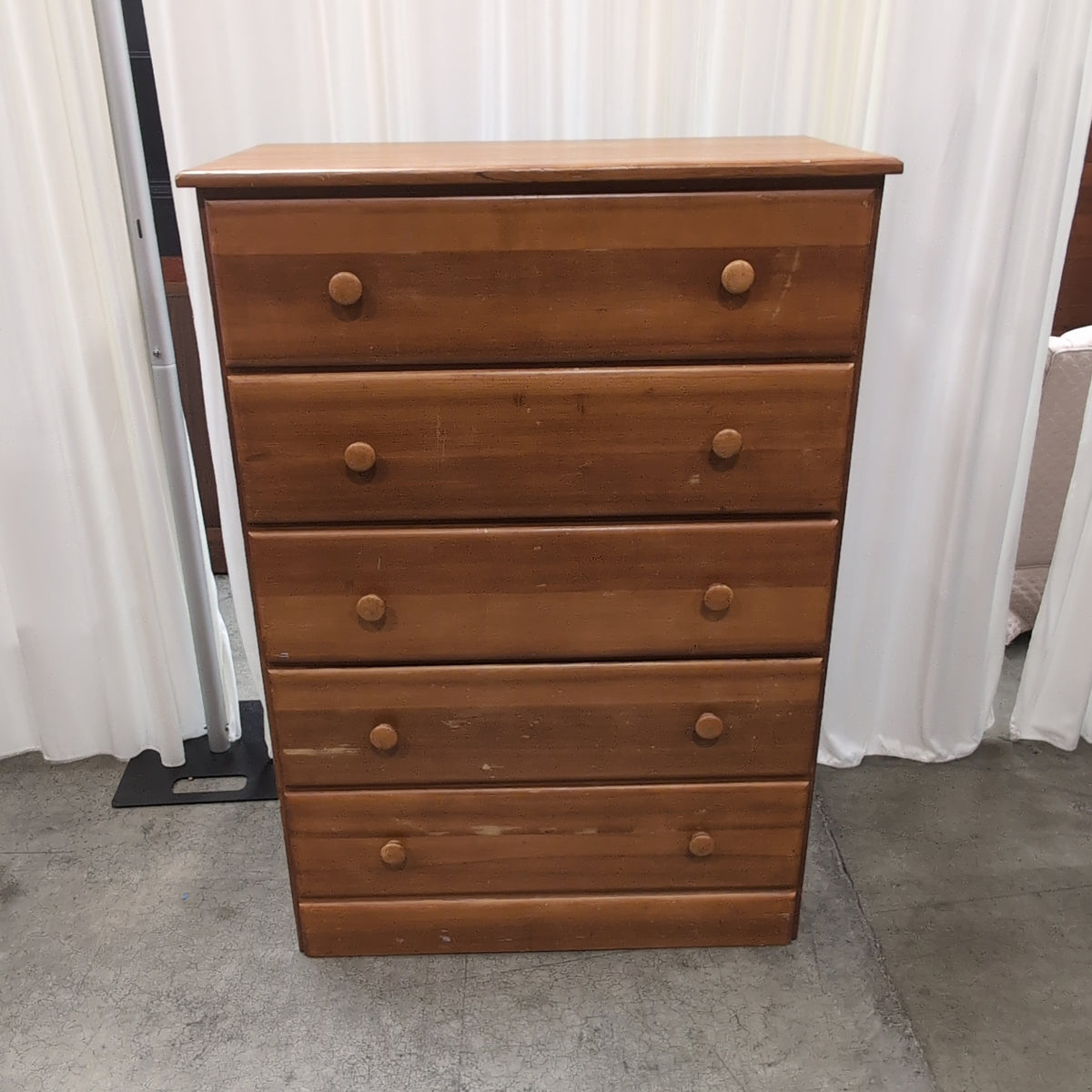 Traditional Five-Drawer Wood Dresser in Honey Tone