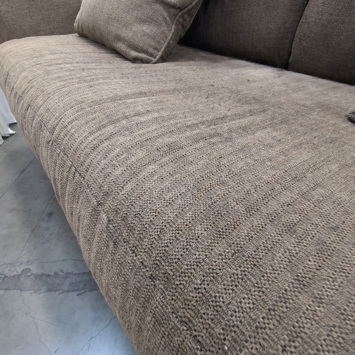 Taupe Textured Fabric Rolled Arm Couch