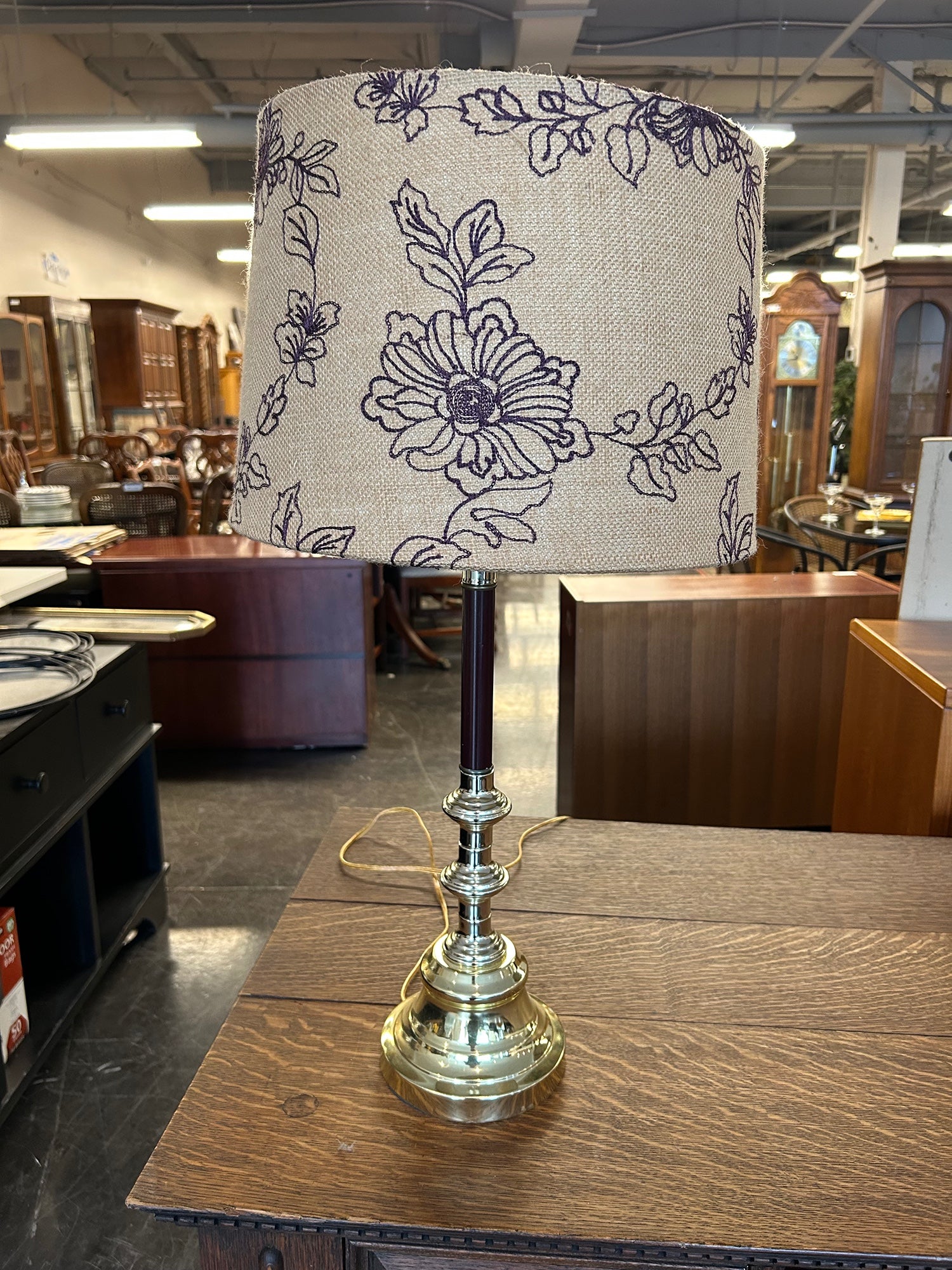 Silver Lamp with Linen Floral Shade