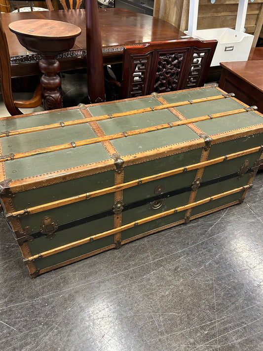 Olive Green and Wood Trim Meek Trunk