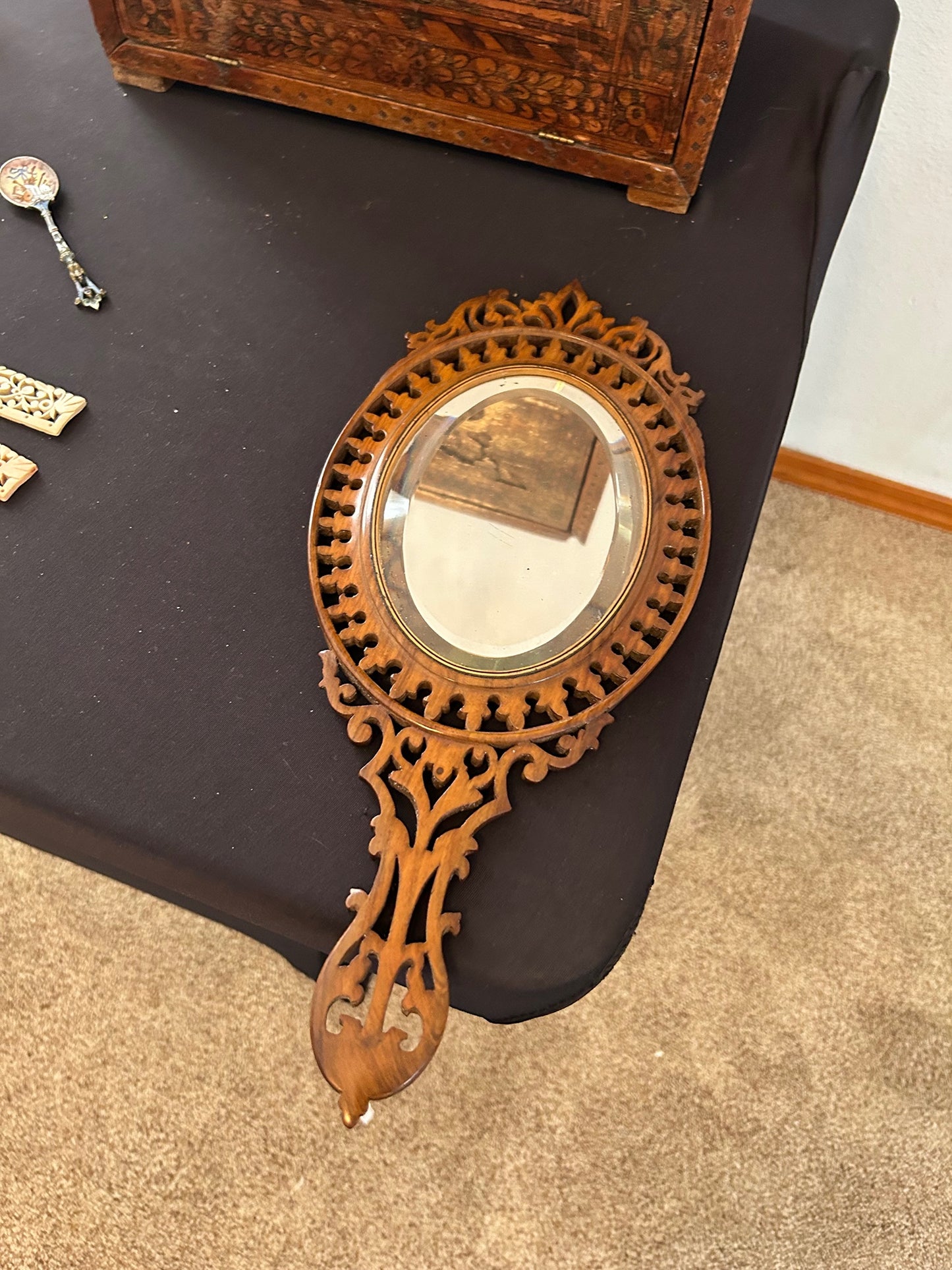 Antique Wood Hand Mirror