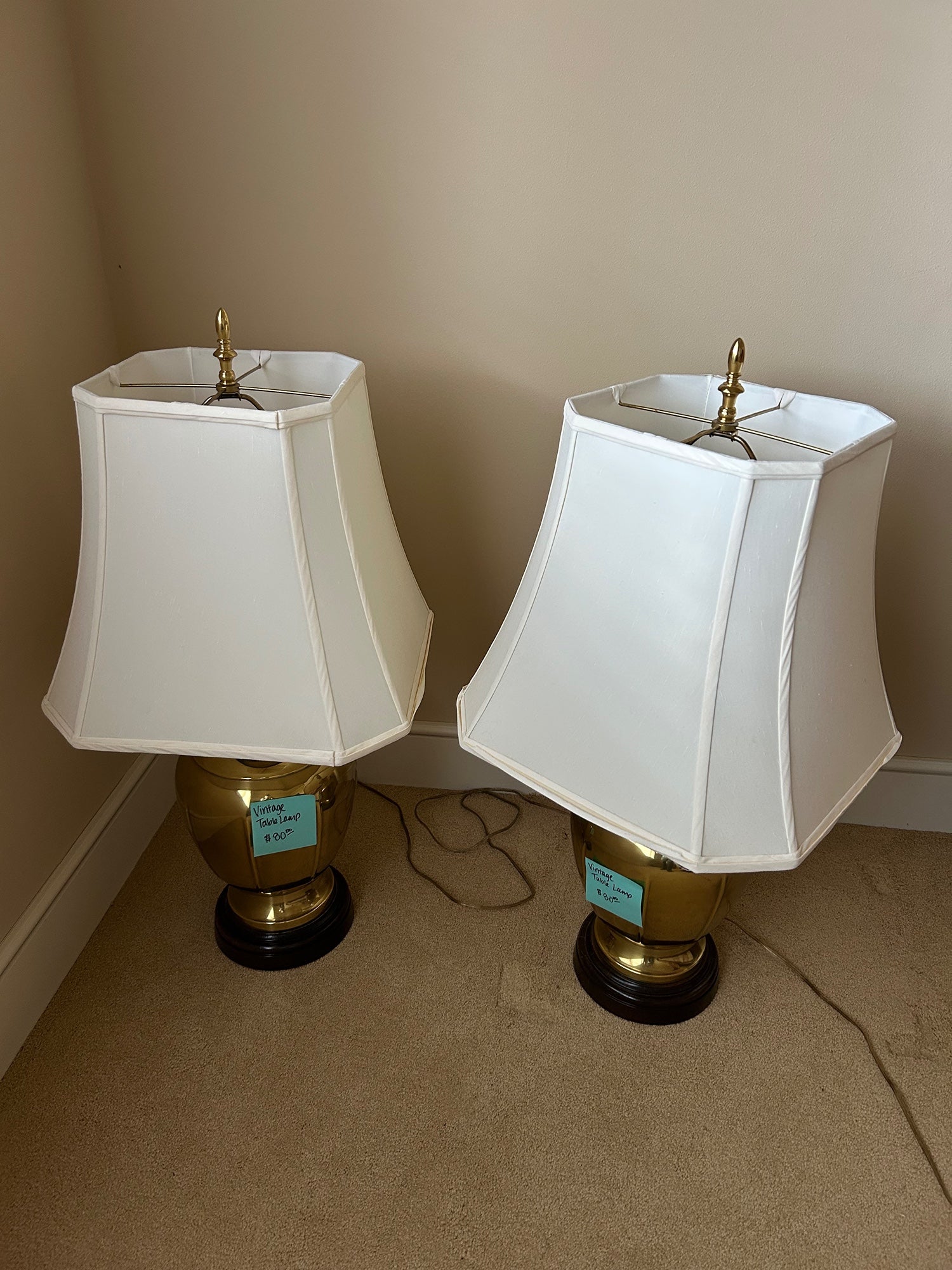 Brass Vintage Table Lamp with Brown Texture Trim