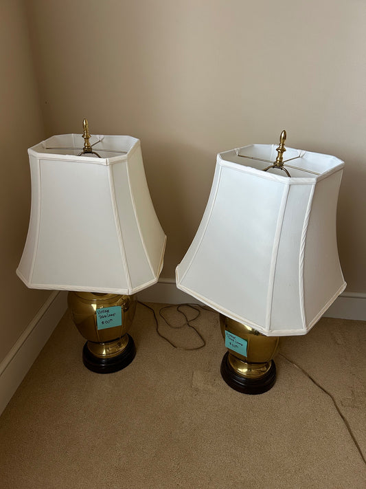 Brass Vintage Table Lamp with Brown Texture Trim