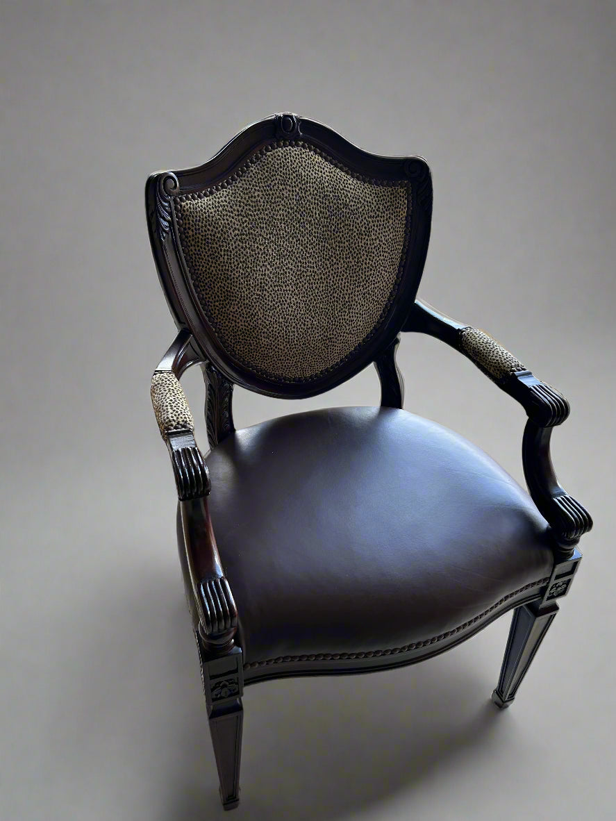 Custom Louis XVII Style Leather Seat and Animal Print Accent Chair