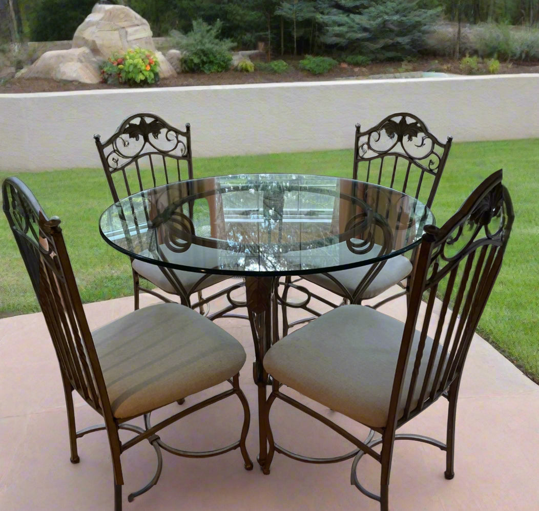 Metal and Glass Dining Table with 4 Chairs With Leaf Detail