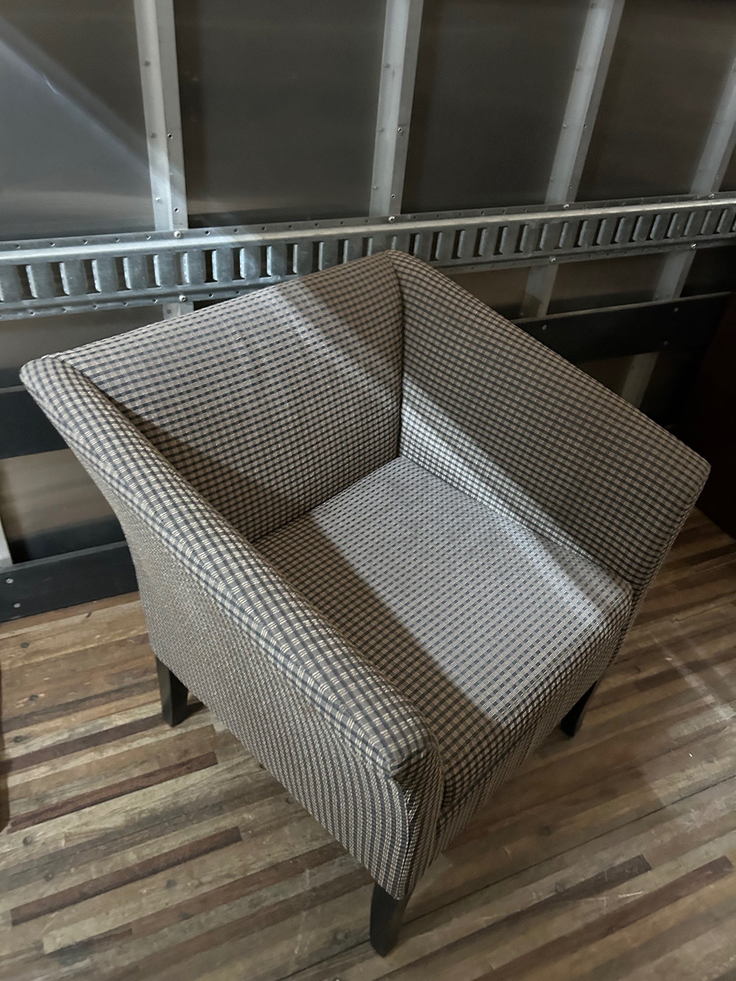 Modern Blue and Tan Plaid Club Chair