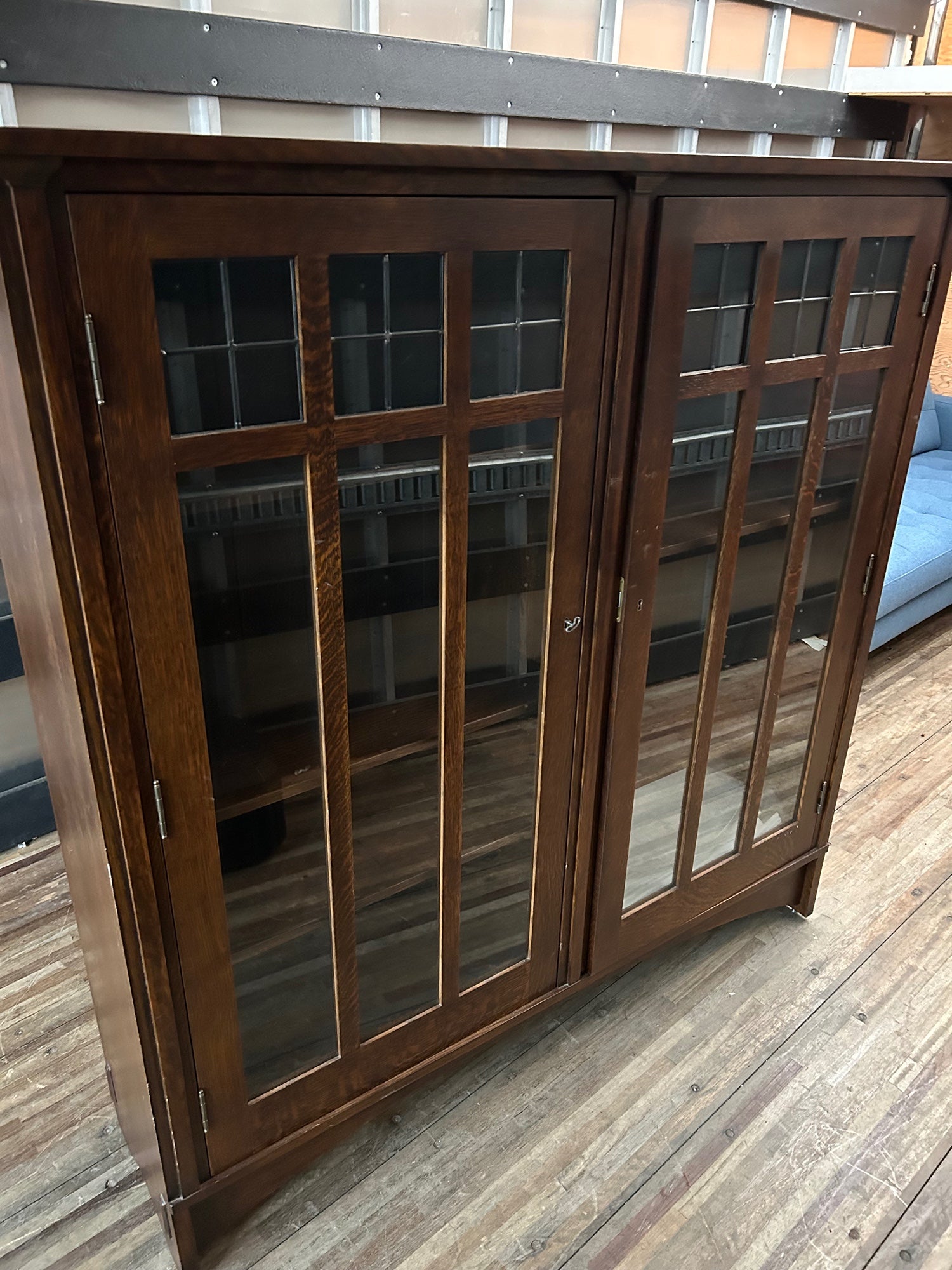 Window Framed Bookcase with Double Doors