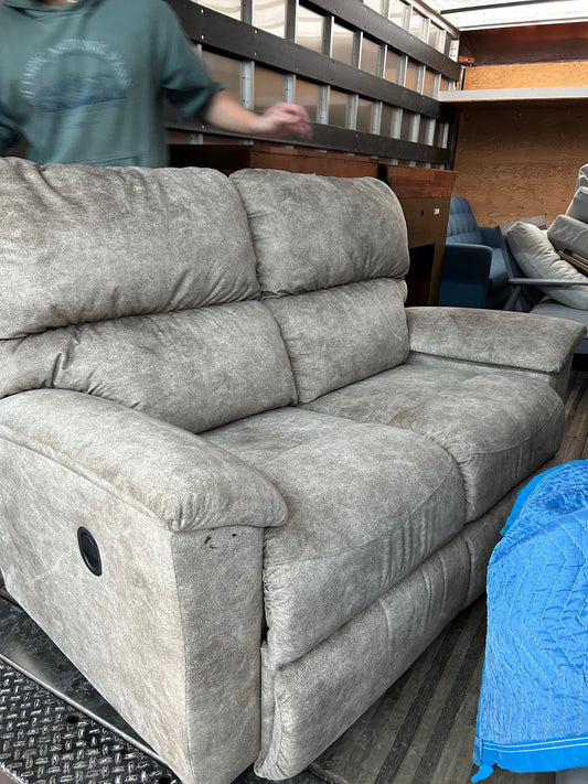Gray Weathered Leather Love Seat Recliner