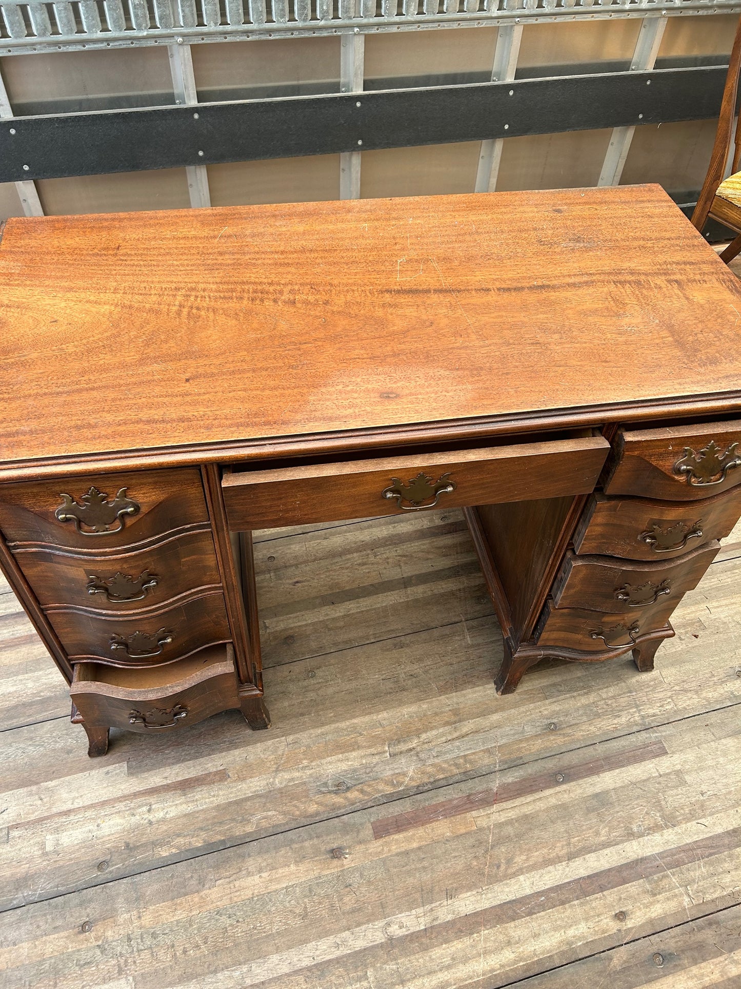 Vintage Desk with Drawers and Metal Accents