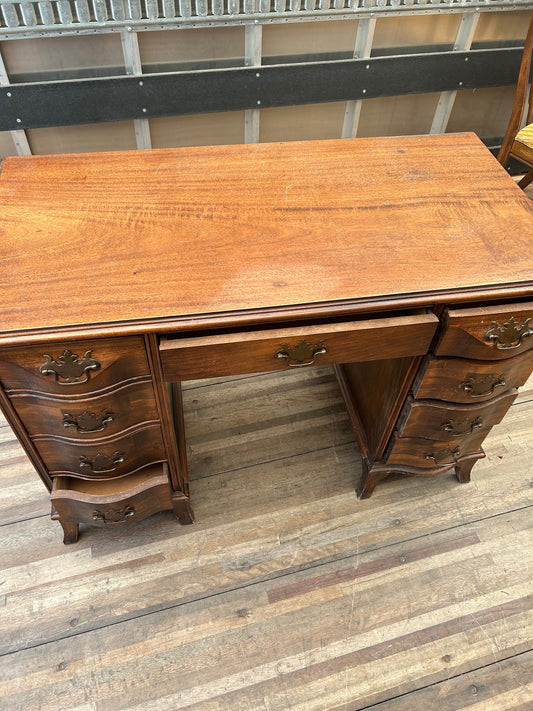 Vintage Desk with Drawers and Metal Accents
