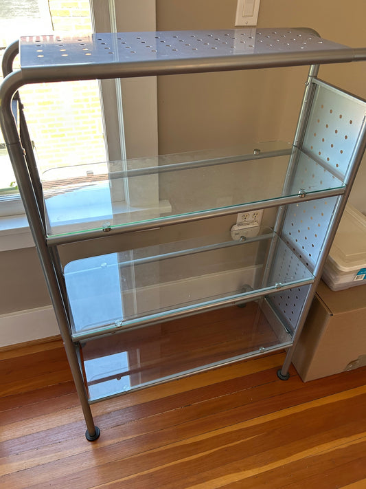 Glass and Silver Metal Bookshelf