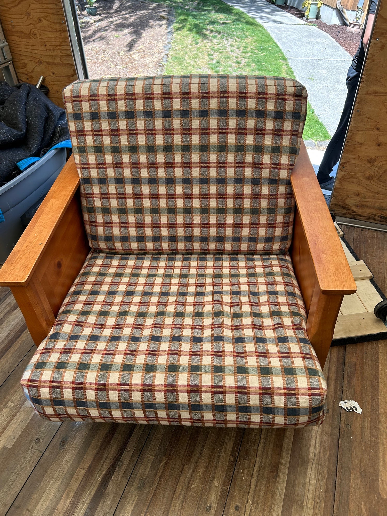 Wooden  Framed Chair with Plaid Slip Cover
