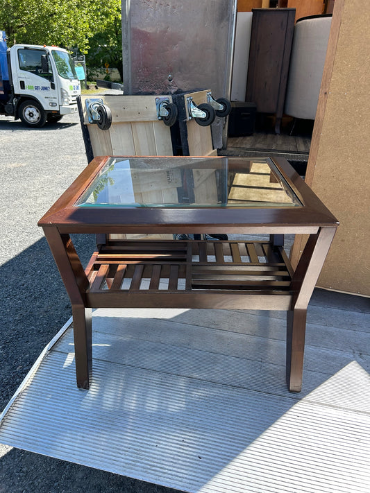 Wood Side Table with Glass Top