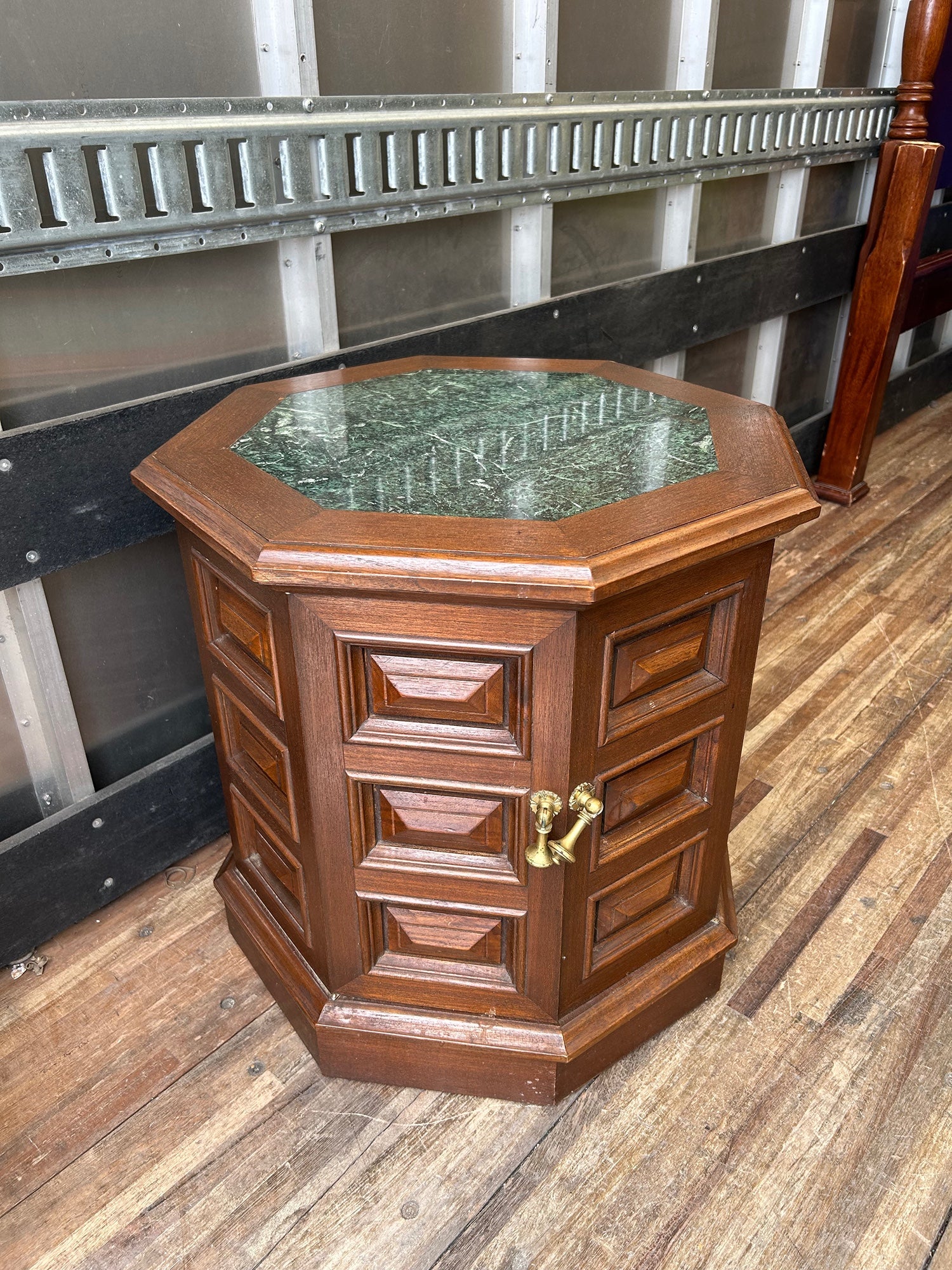 Vintage Hexagon End Table with Marble Top