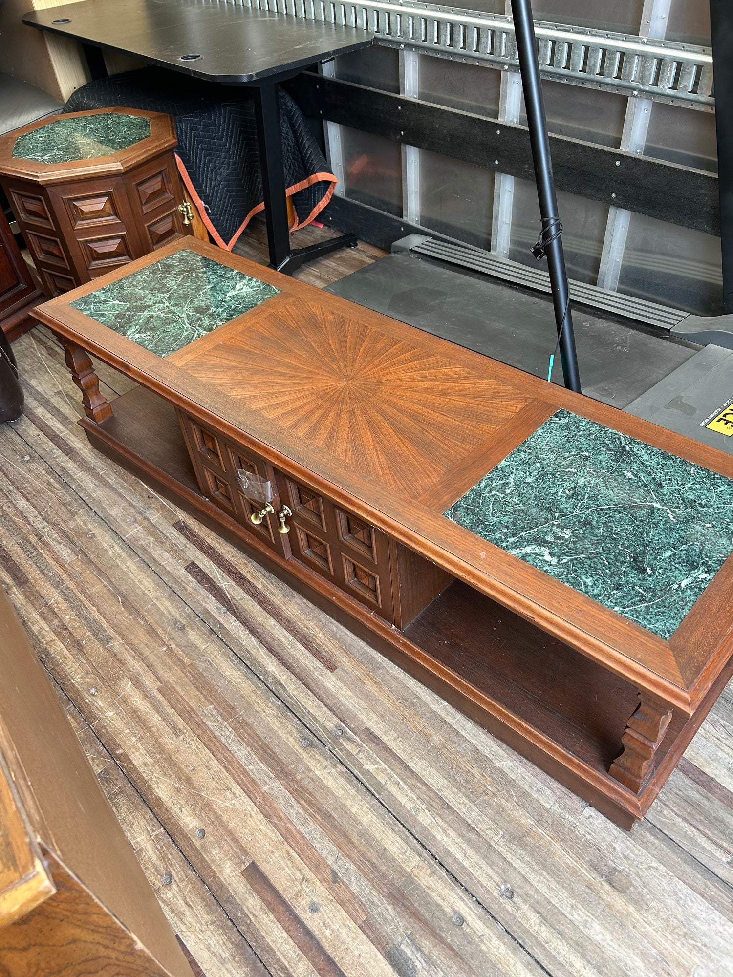 Mid Century Modern Solid Wood Coffee Table with Marble Details
