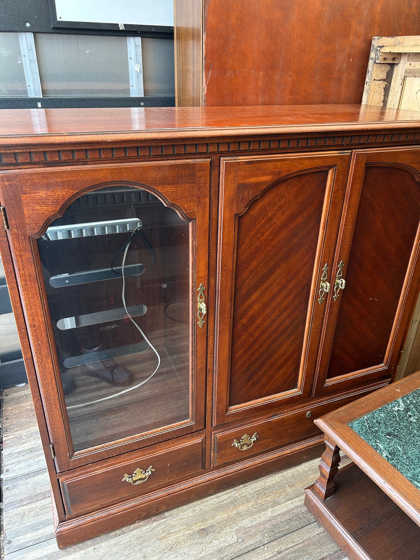 Traditional Cherry Wood Entertainment Armoire with Glass Panel Door