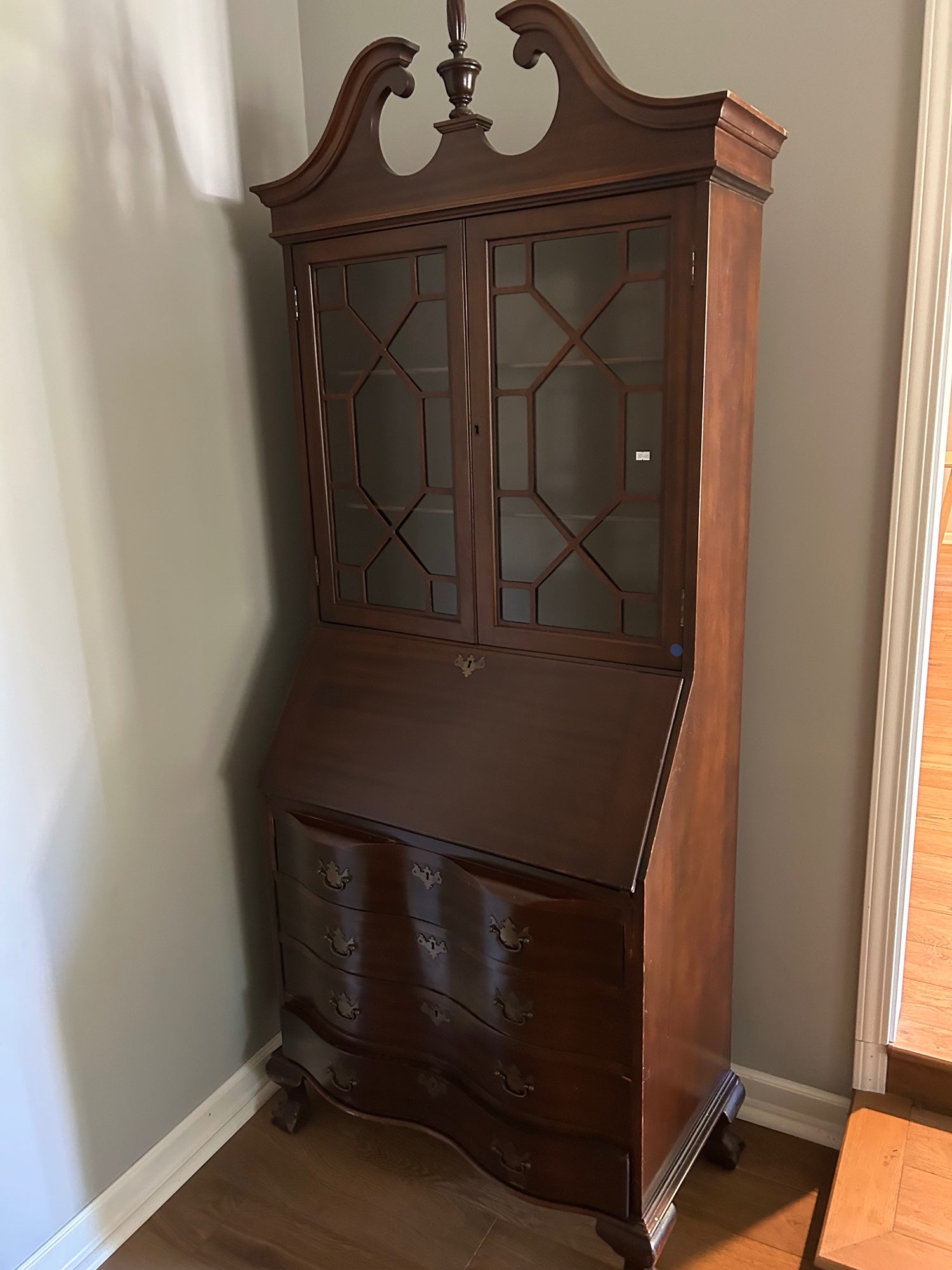 Vintage Ornate Hutch - One Solid Piece with Secretary Style Pull Down Desk