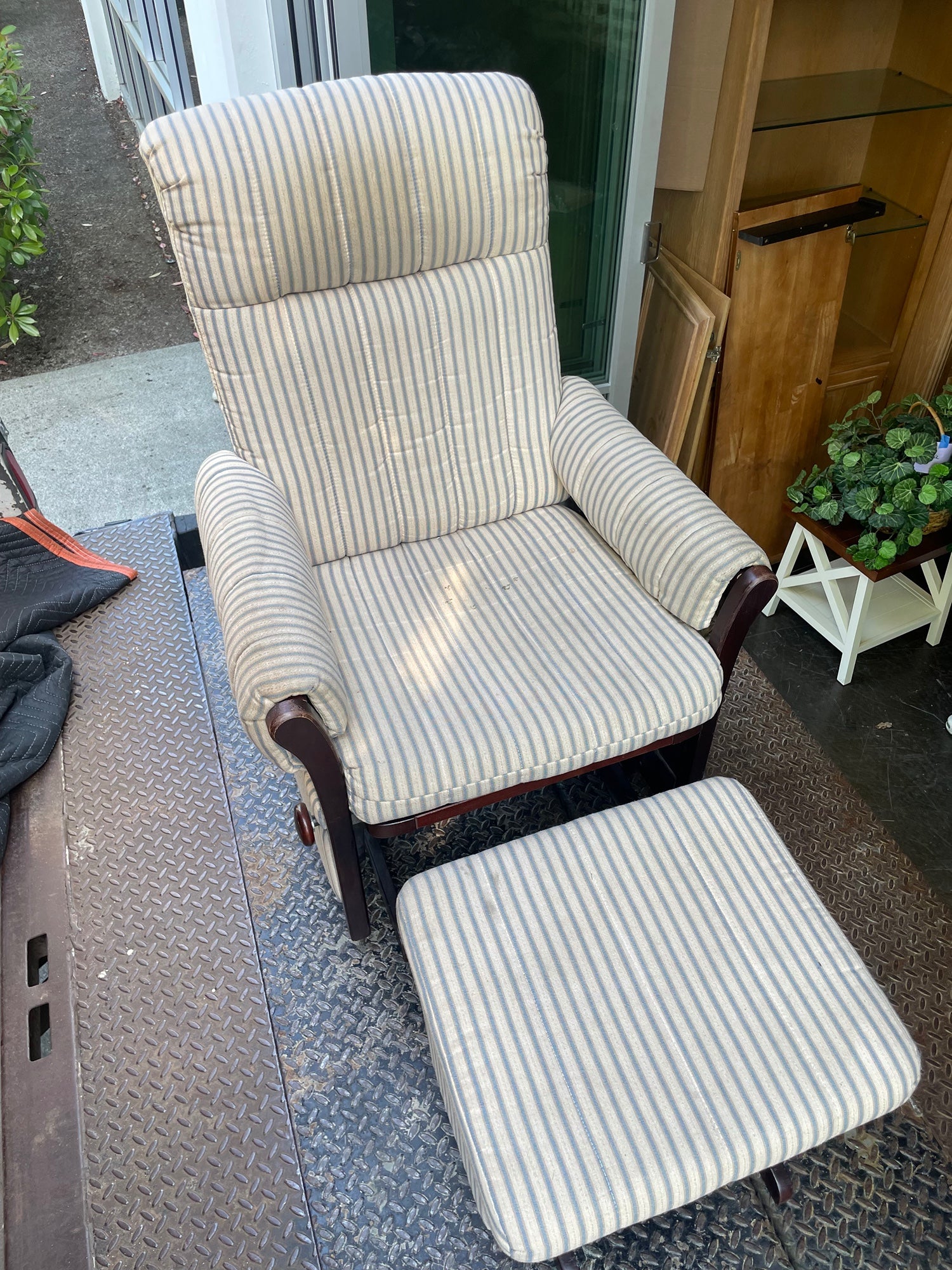 Dutailier White Striped Glider Chair