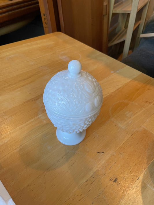 Vintage Milk Glass Covered Compote Dish