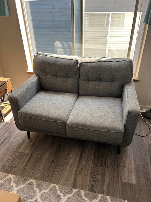 Gray Loveseat with Tufted Back