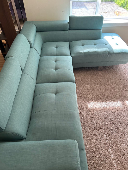 Modern Aqua Tufted Sectional Sofa with Adjustable Headrests