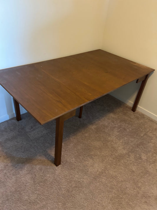 Mid-Century Solid Wood Dining Table with Leaves