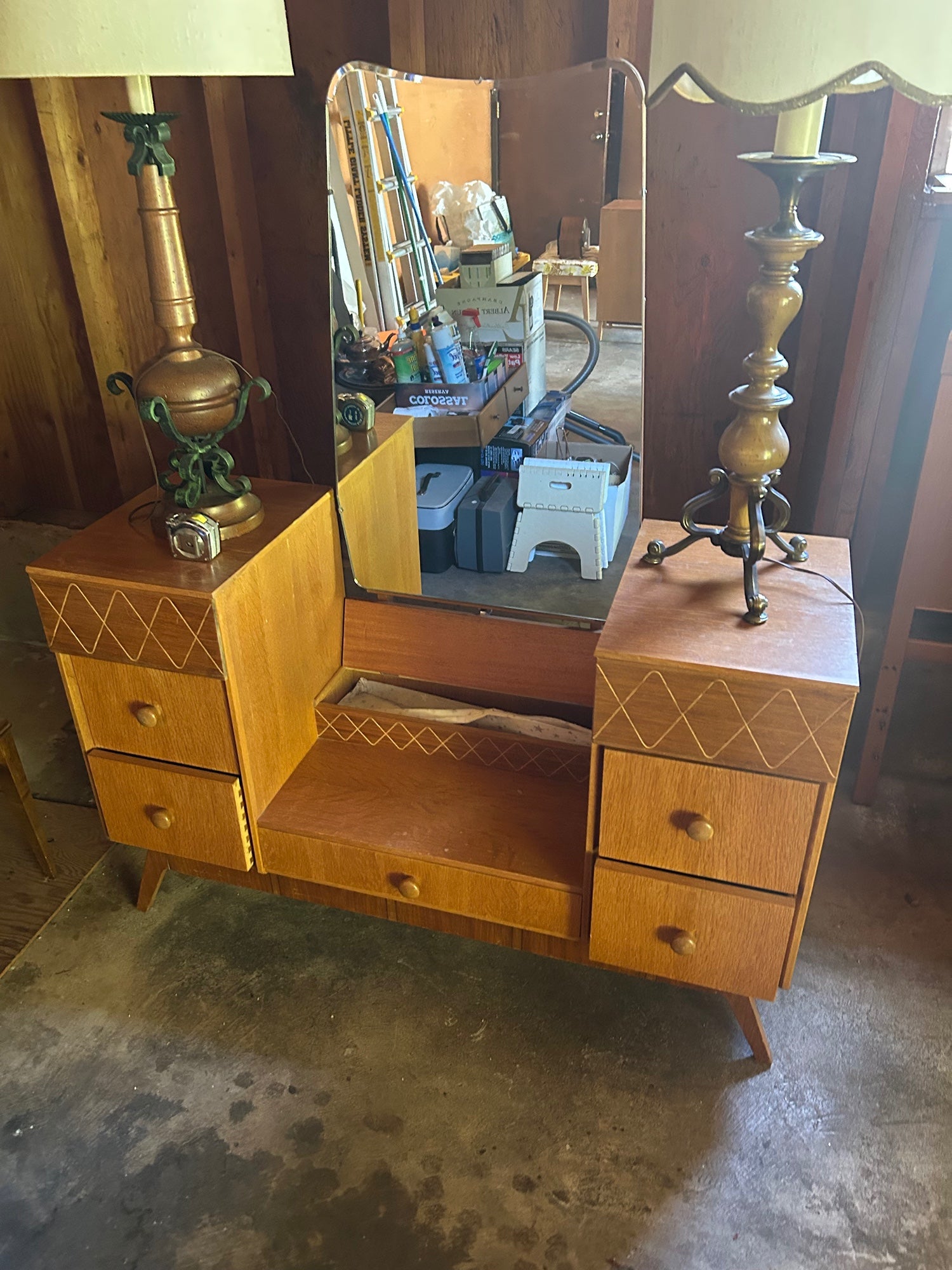 Mid-Century Modern Teak Vanity with Mirror