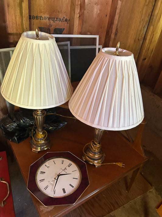 Traditional Brass Table Lamps with Pleated Shades
