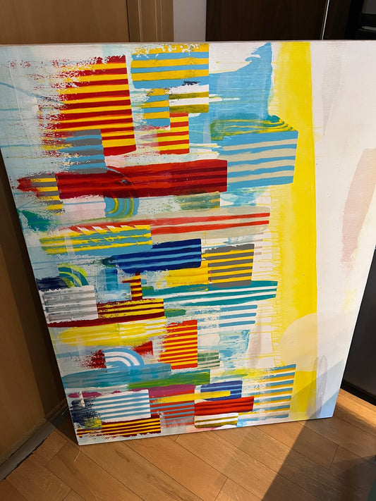 Large Abstract Canvas Art – Colorful Striped Composition