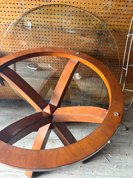 Round Glass Top Dining Table with Wood X-Base