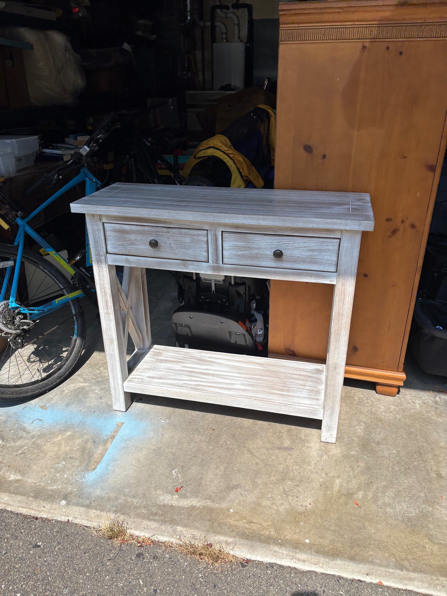 Rustic Whitewashed Wood Console Table with Two Drawers