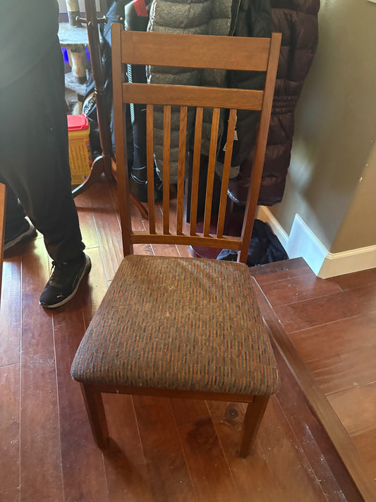 Brown Hardwood Dining Chair with Fabric Seat