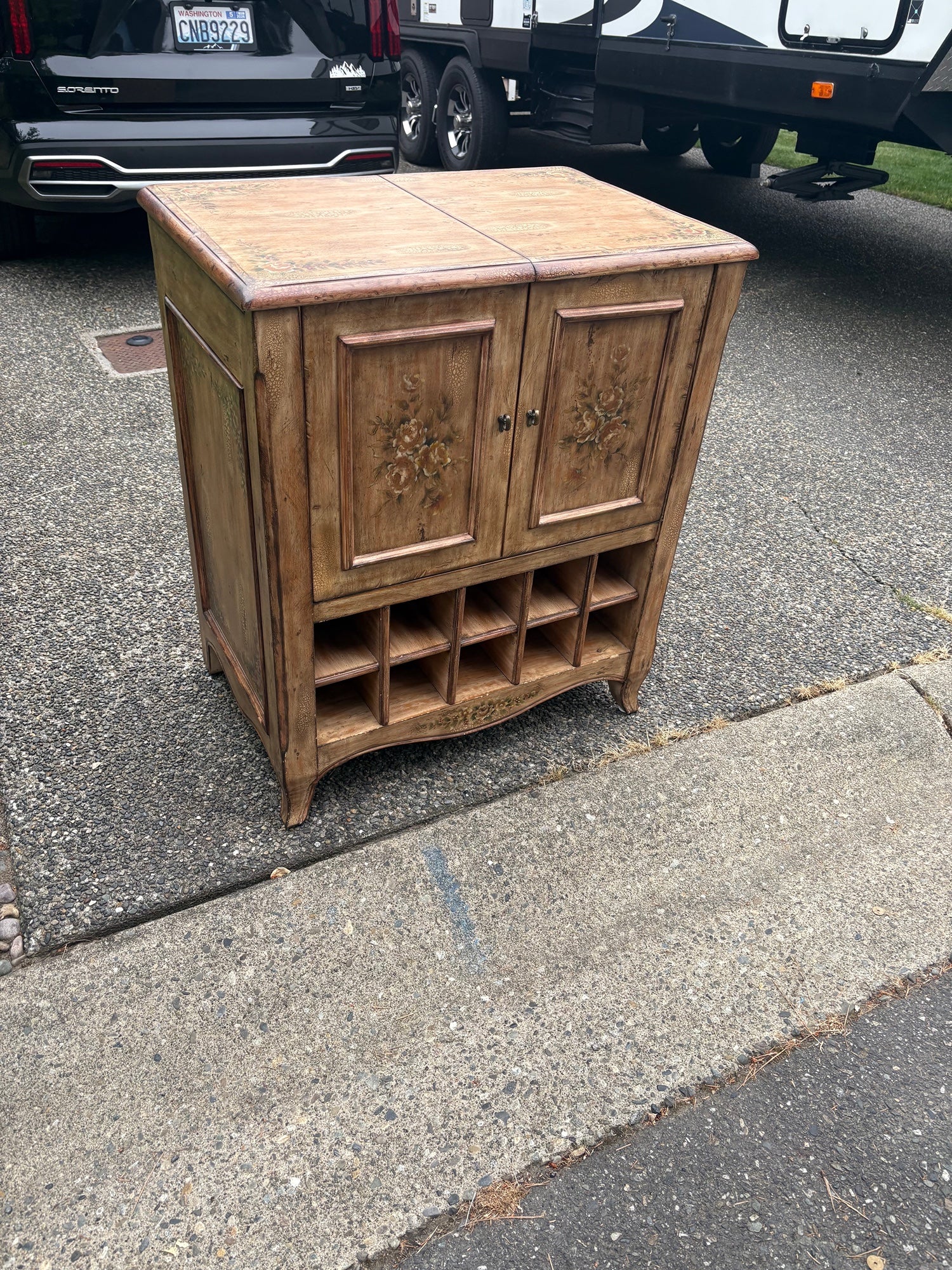 Hand-Painted Floral Wine Cabinet