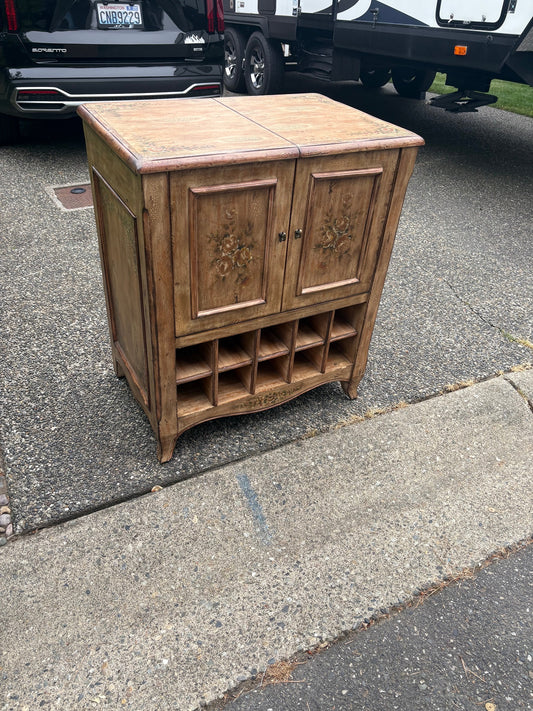 Hand-Painted Floral Wine Cabinet