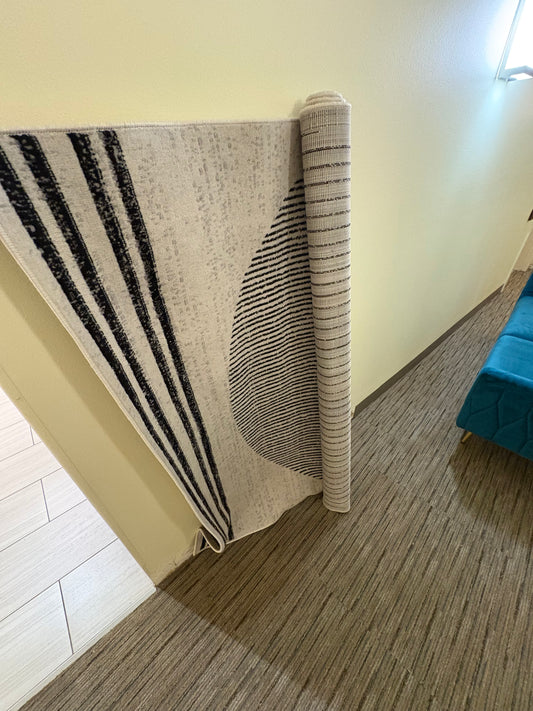 Modern Abstract Area Rug – Black & Cream