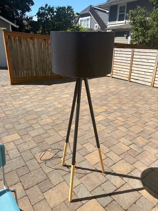Modern Tripod Floor Lamp, with Damaged Black Lampshade