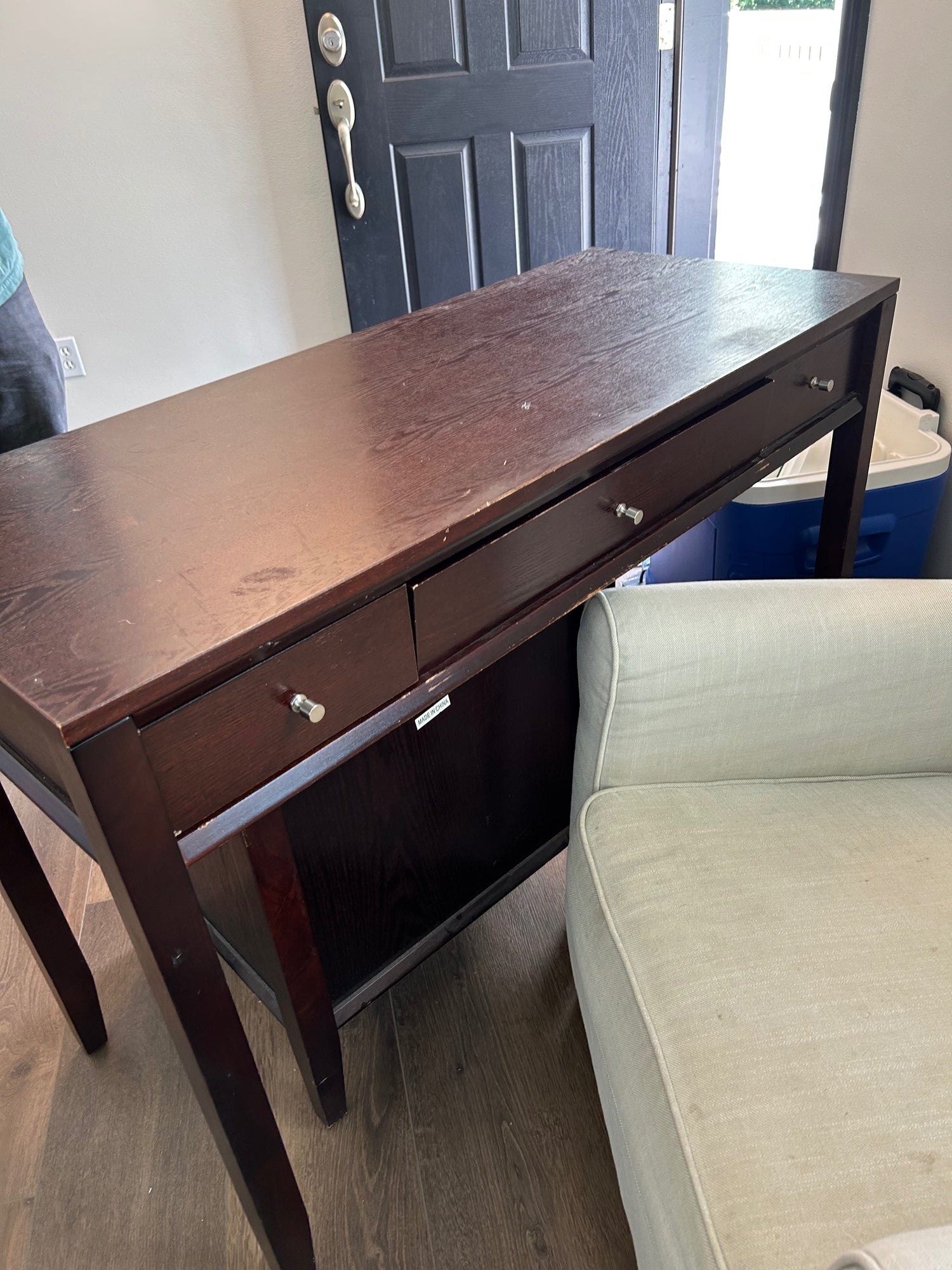 Dark Wood Writing Desk with Three Drawers