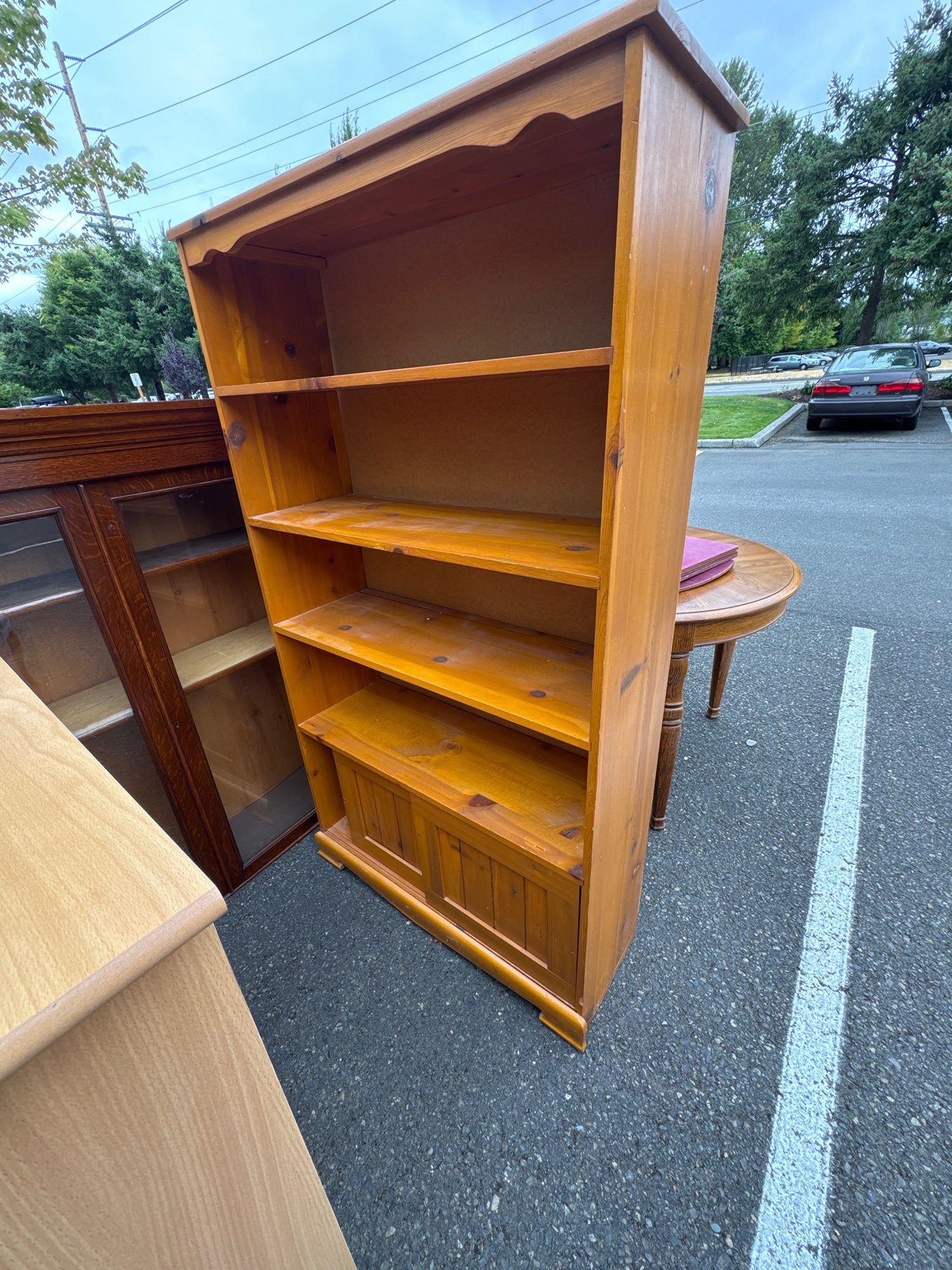 Solid Pine Bookcase with Lower Cabinet Storage