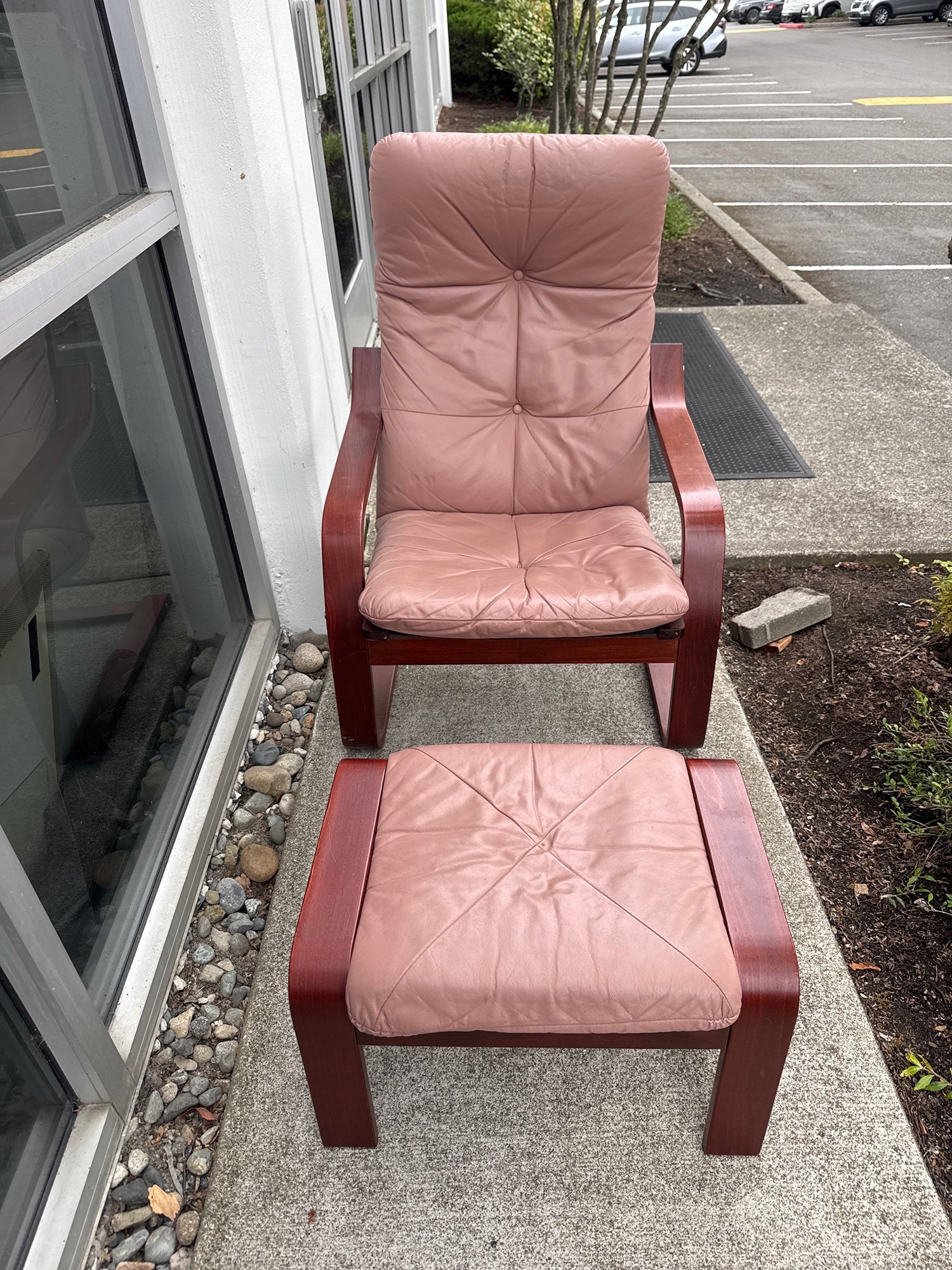 Vintage Canadian Leather Lounge Chair & Ottoman – Rose Color