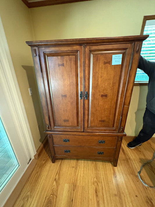 Rich Hardwood Armoire with Two Drawers