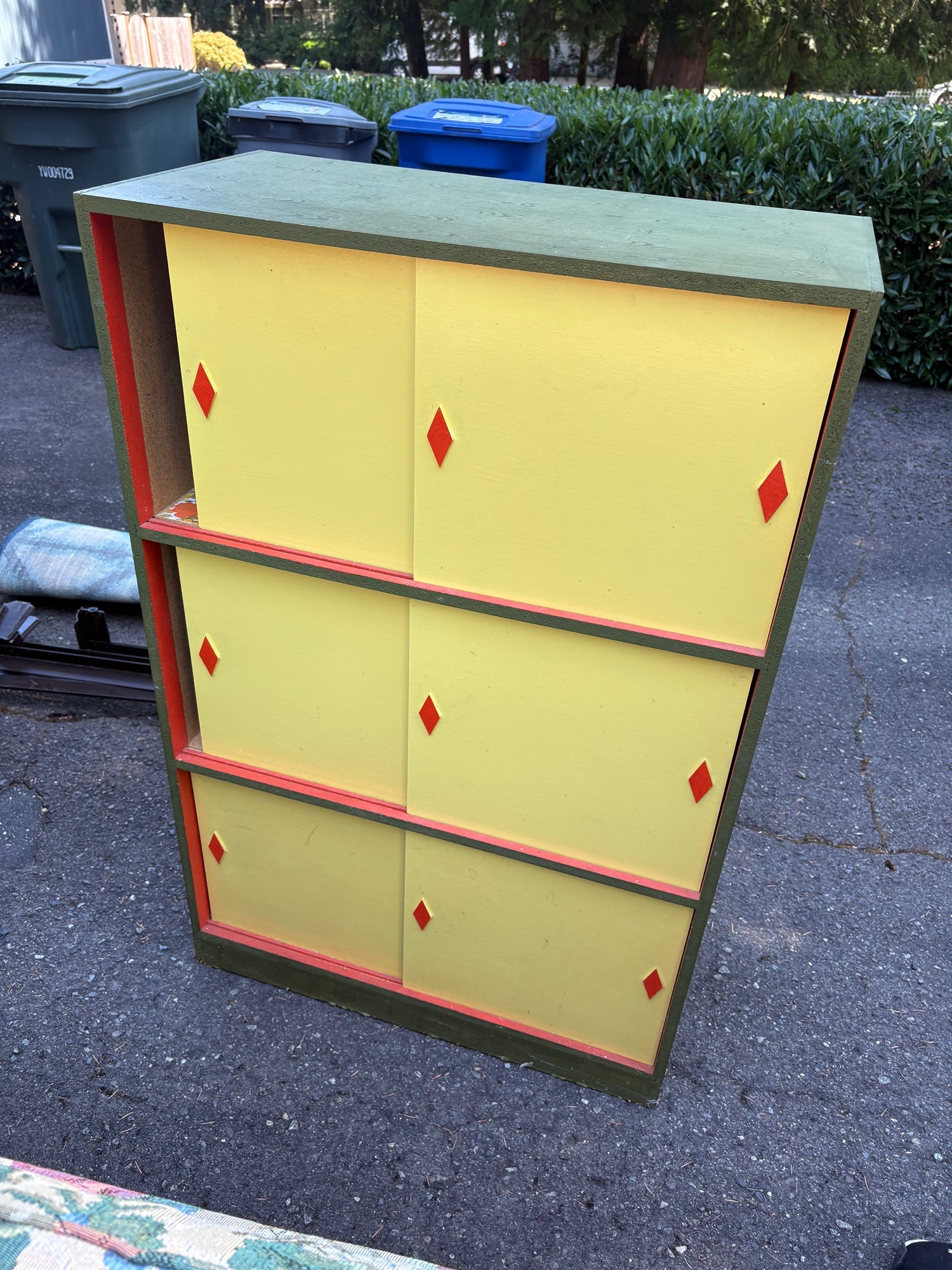 Hand-Painted Sliding Door Storage Cabinet – Vintage Carnival Style
