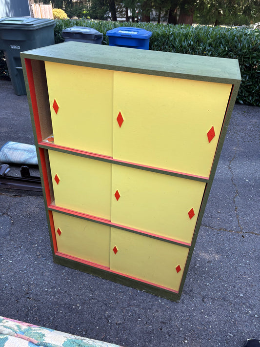 Hand-Painted Sliding Door Storage Cabinet – Vintage Carnival Style