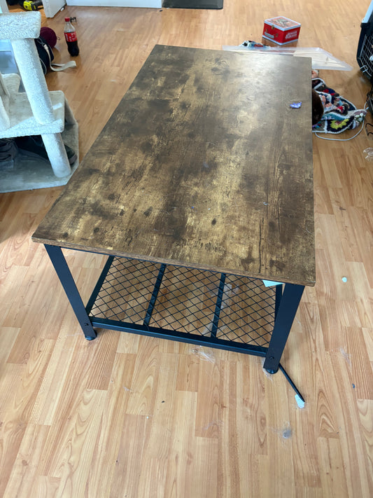 Rustic Wood & Metal Coffee Table with Mesh Shelf