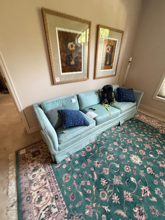 Reupholstered Vintage Sofa – Seafoam Green Fabric by Greenwood Upholstery